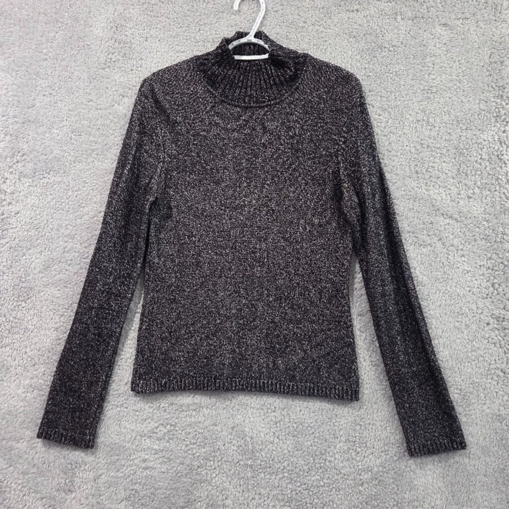 Talbots Mock Neck Sweater‎ Women's Medium Gray Marbled Knit Long Sleeve Pullover